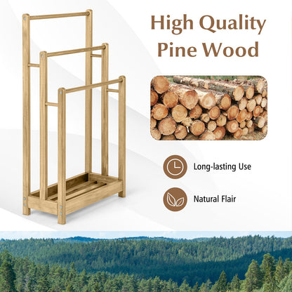 Freestanding Wood Towel Rack with 3 Individual Bars and Bottom Storage Shelf