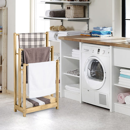 Freestanding Wood Towel Rack with 3 Individual Bars and Bottom Storage Shelf