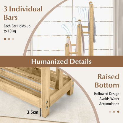 Freestanding Wood Towel Rack with 3 Individual Bars and Bottom Storage Shelf